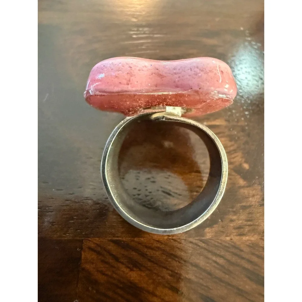Heart Be Mine Resin Glitter Ring‎ Statement Ring  Silver Tone size 6
